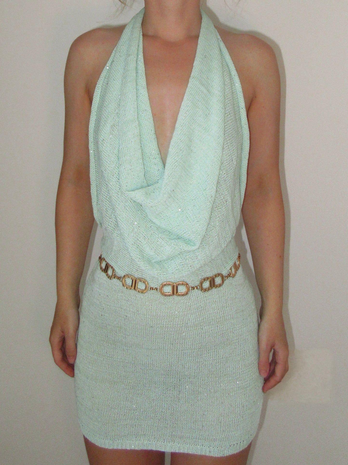 Aqua Green Sequin Knitted Mini Dress