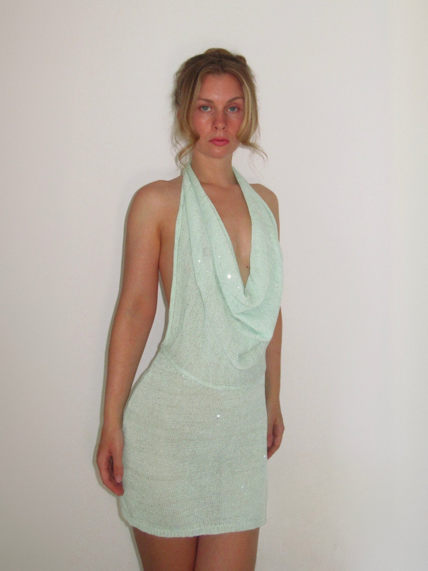 Aqua Green Sequin Knitted Mini Dress