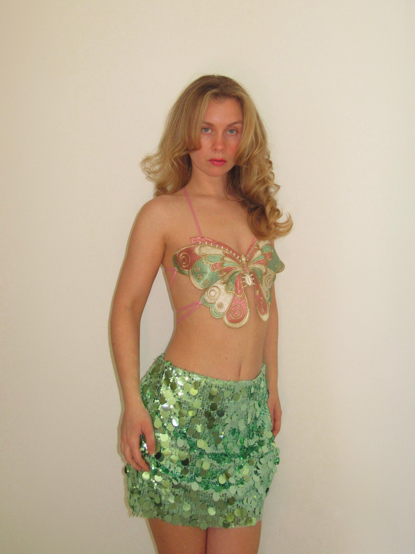 Green Sequin Ibiza Mini Skirt