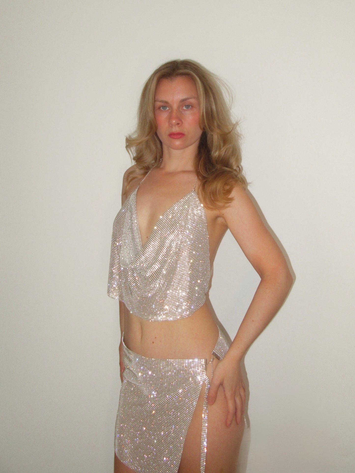 Rhinestone Chainmail Top & Mini Skirt