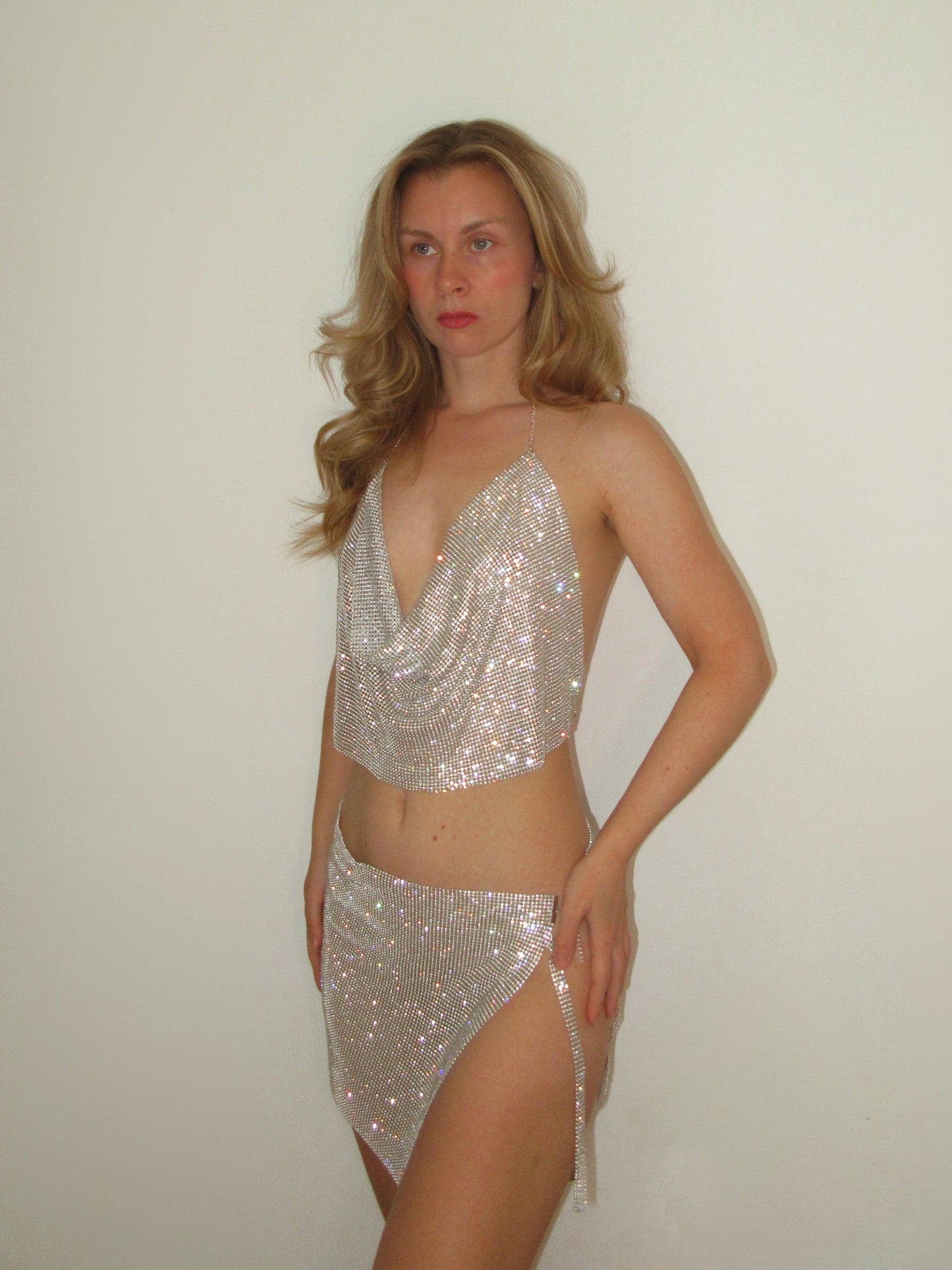 Rhinestone Chainmail Top & Mini Skirt