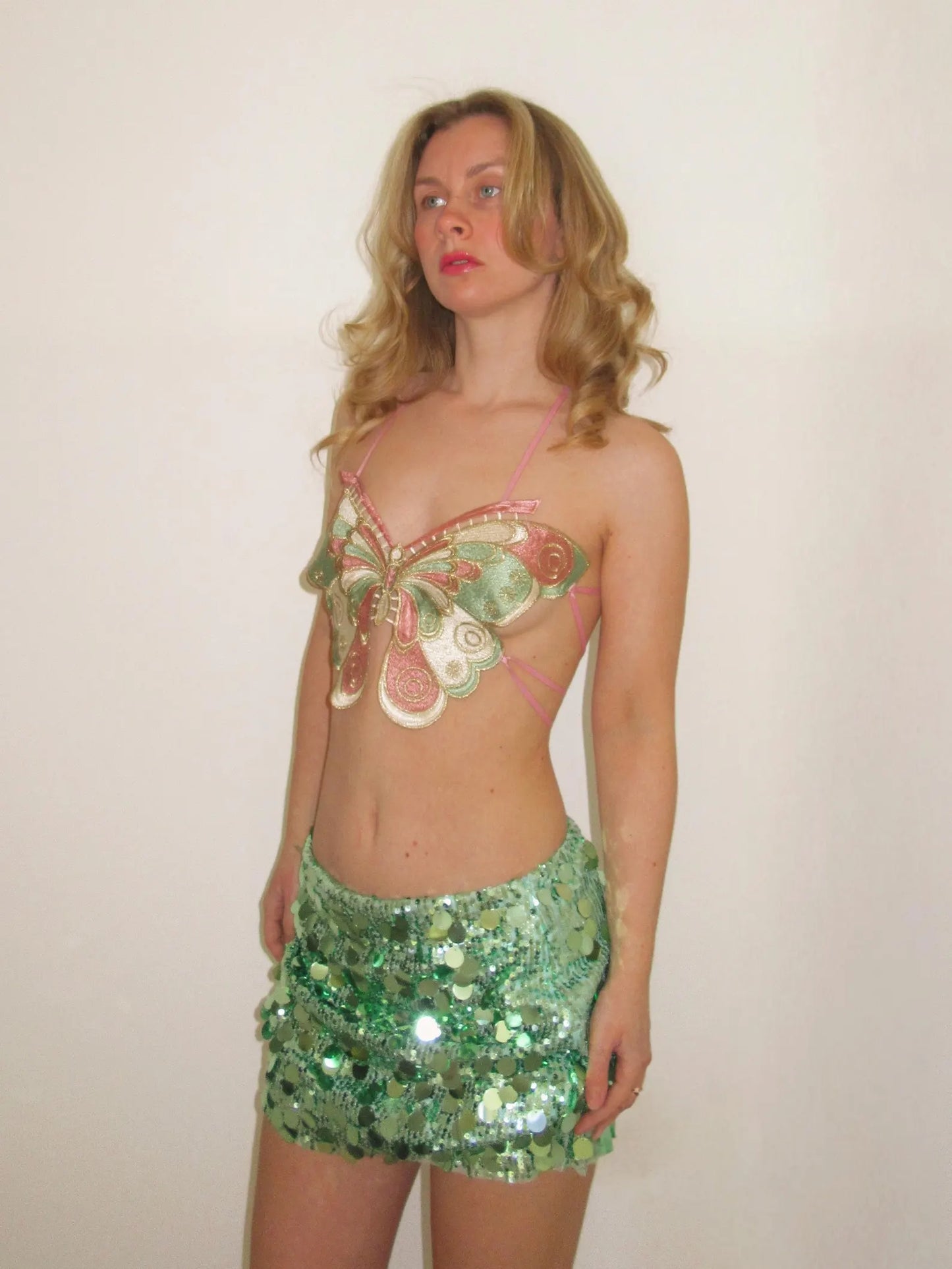 Green Sequin Ibiza Mini Skirt