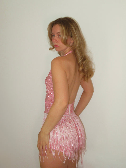 Pink backless showgirl dress