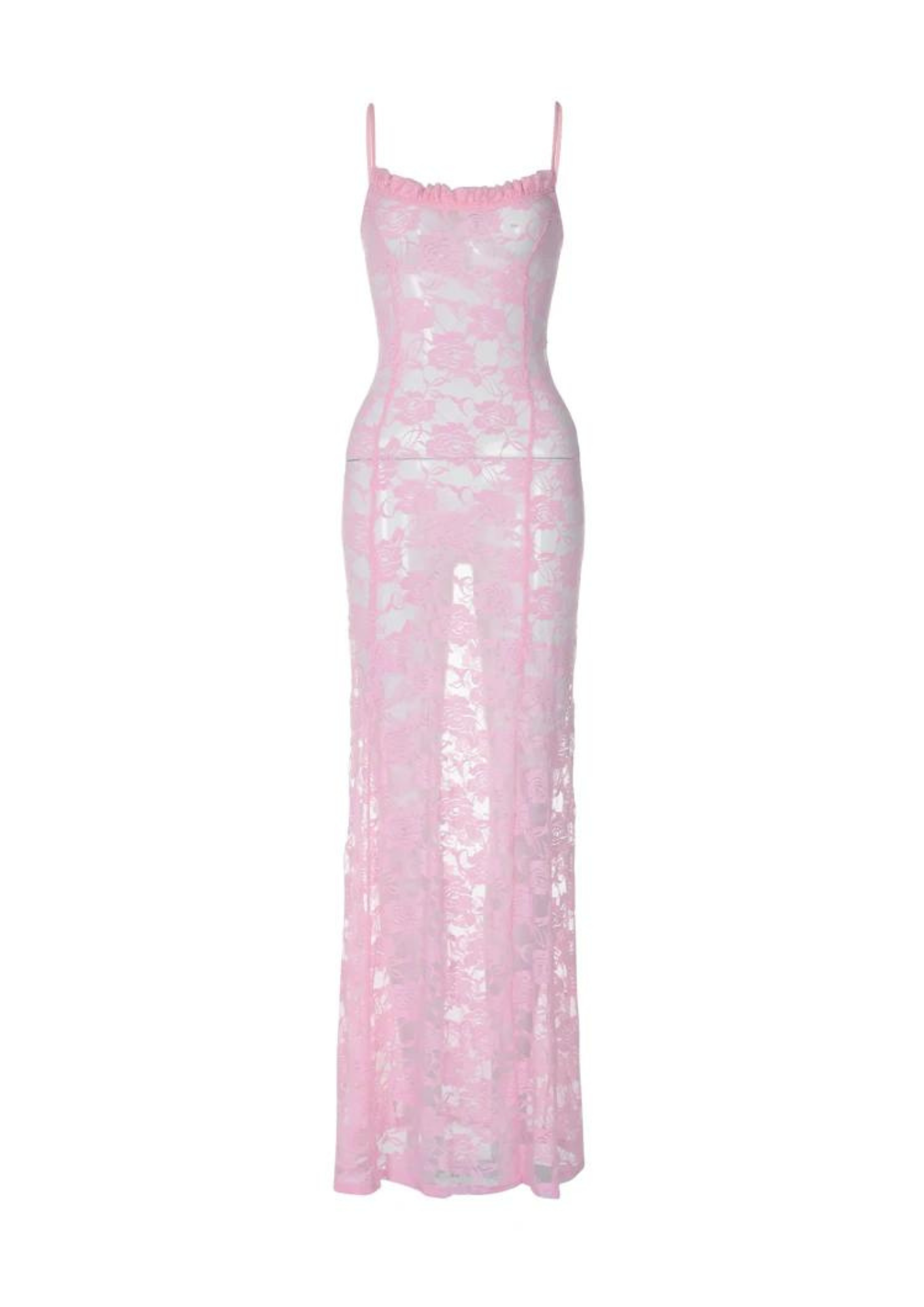 Pink Sheer Lace Maxi Dress