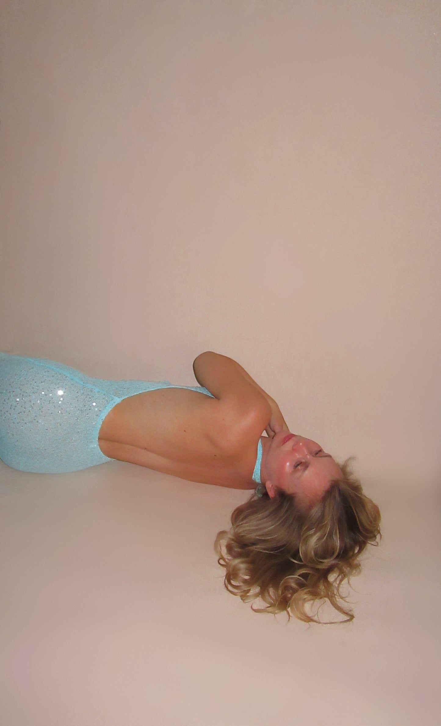 Blue Sequin Knit Maxi Dress