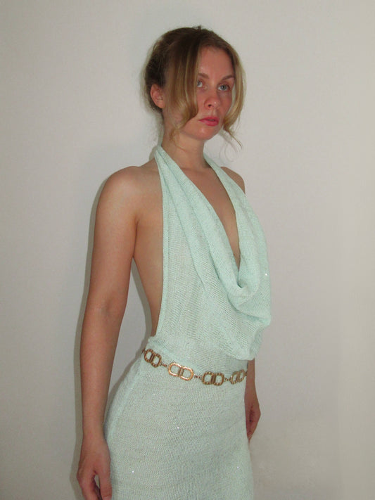 Aqua Green Sequin Knitted Mini Dress