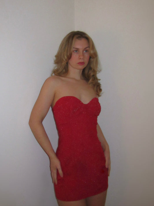 Red Glitter Corset Mini Dress