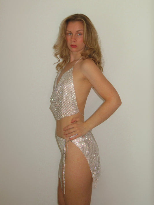 Rhinestone Chainmail Top & Mini Skirt